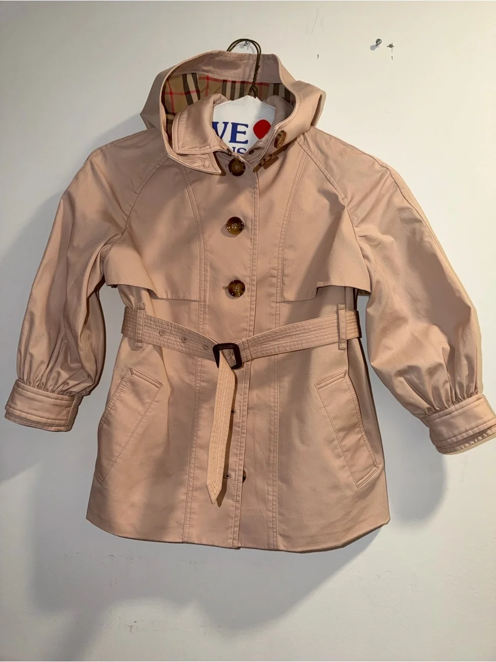 Burberry Light Pink Hooded Trench Raincoat with Belt